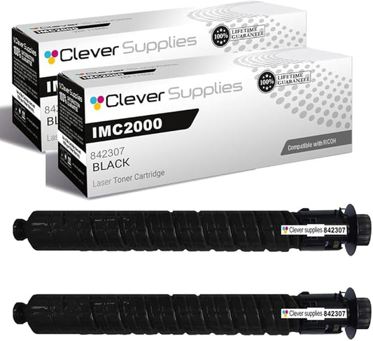 Clever Supplies CS Replacement Compatible with Ricoh IMC2000 Toner Cartridge 842307 to use with IM C2500 (Black, 2-Pack)