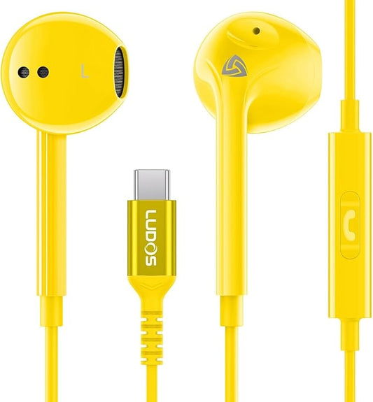 LUDOS Zenith USB C Headphones for iPhone 17 16 15 Pro Max Plus Air iPad Pro Air, 2 Years Warranty, USB-C Earbuds for Samsung Galaxy S24 S23 Ultra S22 S21 S20 A55 A54, USB Type C Earphones - Yellow