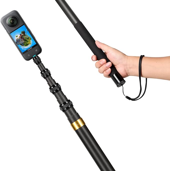 118"/3.0m Extended Long Invisible Carbon Fiber Selfie Stick for Insta360 x5 x4 Insta 360 x5 x4 x3 x2 x one rs Cameras Accessories (Yellow)