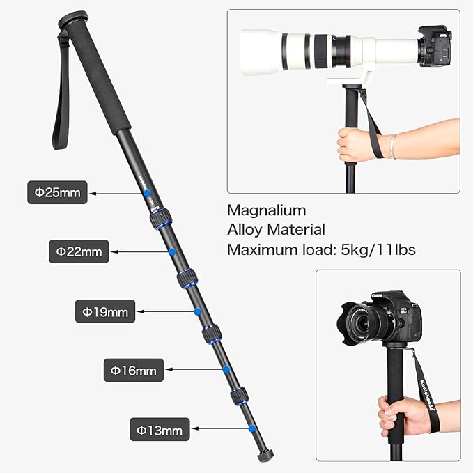 Koolehaoda Camera Monopod Stand, 65inch Extendable Aluminum Monopod with Folding Tripod Support Base for Nikon Sony DSLR, Maximum Load of 5 kg