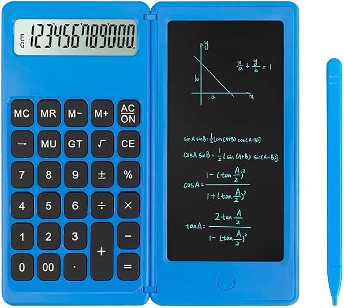 Desk Calculator, Desktop Small Calculators with Writing Notepad, Basic 4-Function Math Large Button Calculator, School Supplies for Kids, Middle/High School Students (Blue)