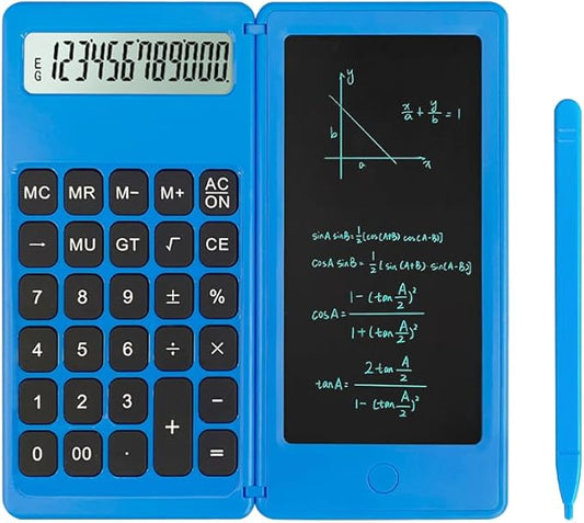 Desk Calculator, Desktop Small Calculators with Writing Notepad, Basic 4-Function Math Large Button Calculator, School Supplies for Kids, Middle/High School Students (Blue)