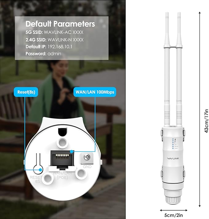 WAVLINK AC1200 Outdoor Long Range WiFi Extender/Wireless Access Point with Active/Passive POE,WAN/LAN Port,IP67 Waterproof, Dual Band 5G+2.4G, 2x7dBi Antennas,Supports Router/AP/Repeater Modes
