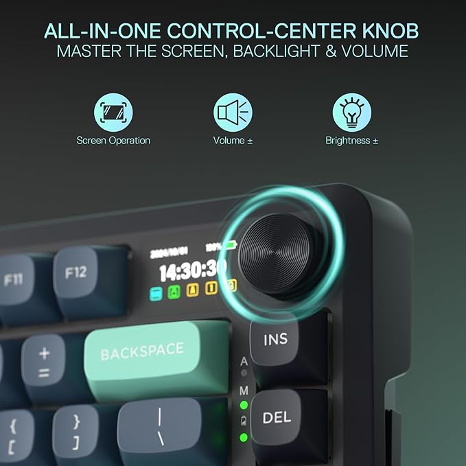 Redragon K724 PRO Wireless Gasket Gaming Keyboard w/Hype Screen & Knob, 81-Key Mechanical Keyboard, Easy-Control 1.14’’ TFT Info Display, 5-Layer Noise Dampening, Custom Linear Switch, Dark Jade Color