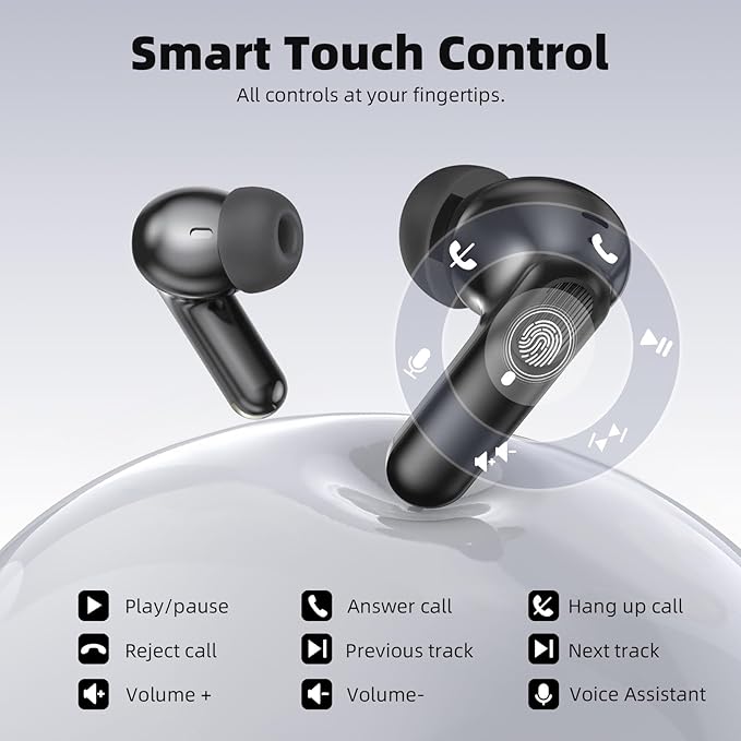 Wireless Earbuds Bluetooth 5.3 Headphones, Lightweight in-Ear Design with Deep Bass, 48HPlaytime, Touch Control, IPX5 Waterproof Earphones for Sports Workout (Black)