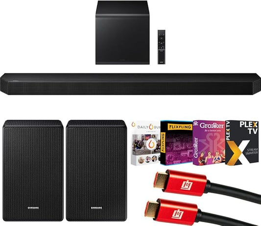 Samsung HW-Q800F 5.1.2ch Soundbar System (2025) Q-Symphony Bundle with SWA-9500S Wireless Rear Speakers, Tech Smart USA Premiere Movies Streaming and 2X 4K HDMI Cable