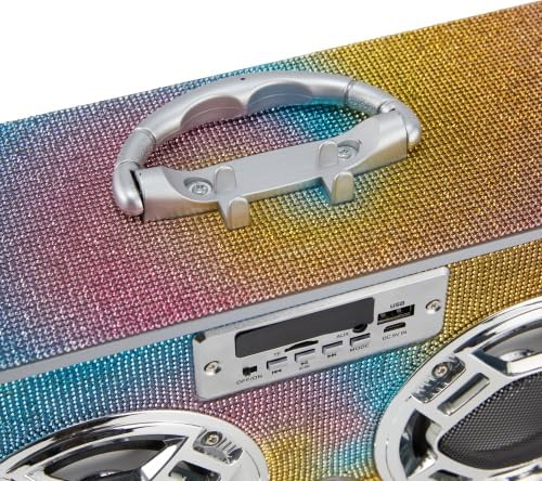 Boombox Speaker with LED Lights – Retro Bluetooth Speaker w/Enhanced FM Radio - Perfect for Home and Outdoor (Swirl Bling)