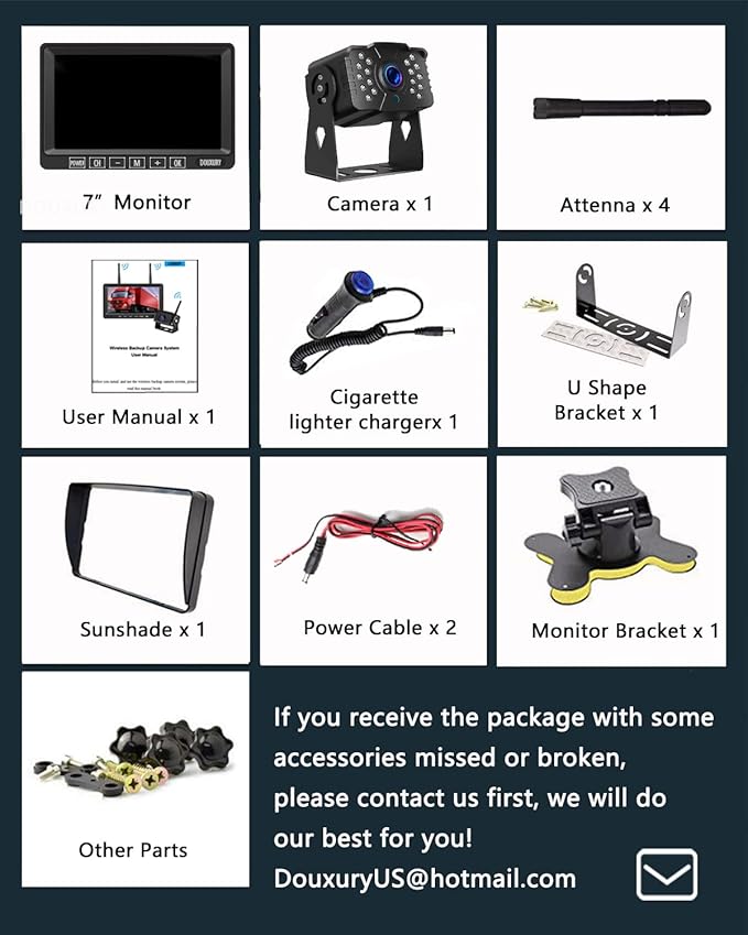 Wireless RV Backup Camera, DOUXURY IP69 Waterproof 170° Wide View Angle HD 1080P Rear View Camera + HD LCD 7" Monitor, Digital Wireless Camera System for RV Truck 5th Wheel Trailer Pickup Camper Bus