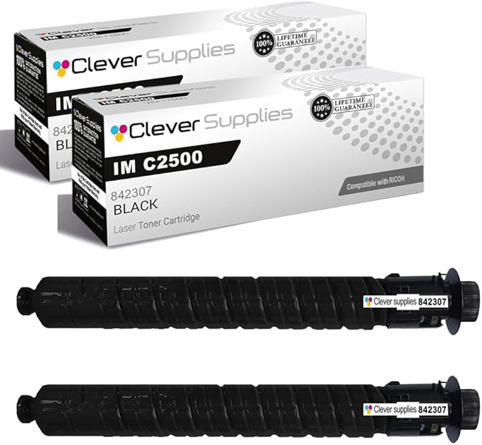 Clever Supplies CS Replacement Compatible with Ricoh IM C2500 Toner Cartridge 842307 to use with IM C2000 (Black, 2-Pack)
