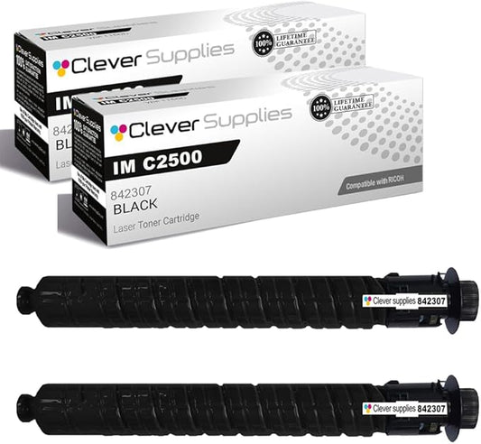 Clever Supplies CS Replacement Compatible with Ricoh IM C2500 Toner Cartridge 842307 to use with IM C2000 (Black, 2-Pack)