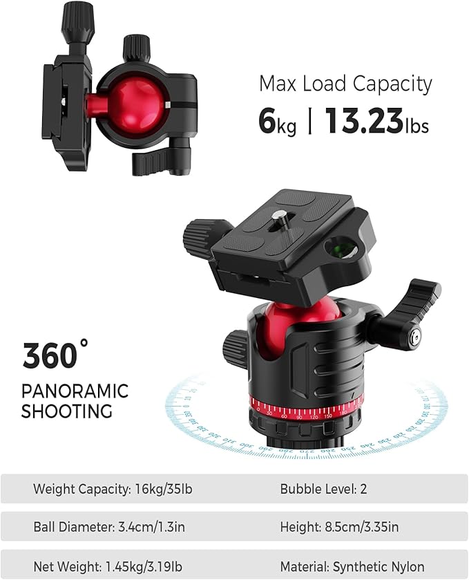 Camera Tripod, Lightweight Travel Outdoor DSLR Tripods Aluminum Tripod/Monopod, 360°Ball Head Detachable, Tripod for iPhone, ipad, DSLR,Tablet with Carry Bag