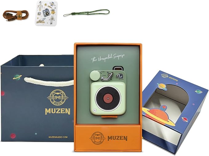 Muzen Mini Bluetooth Speaker, Button Small Cute Portable Metal Retro Wireless Speaker with Loud Volume Great Sound and Portable Lanyard & Gift Bag for Office Classic Vintage Decor