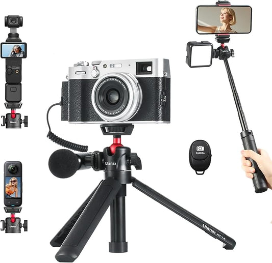 Camera Phone Tripod Flexible for Gopro - Mini Desktop Table Tripod Extendable Handle Selfie Stick Phone Hot Shoe Mount Remote Shutter Vlog Kits for Sony iPhone Gopro Hero Black