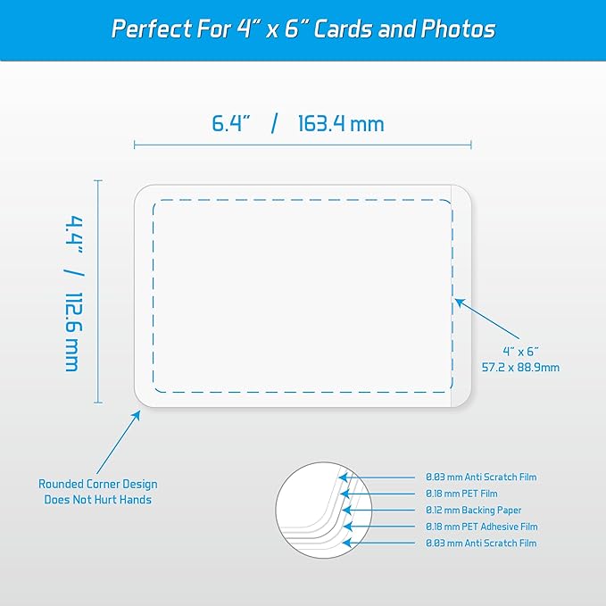 Self-Sealing Laminating Pouches, 4.4" x 6.4'', 18mil, 20 Pack, Easy-to-Use, No Machine Needed, Preserve Photos, Cards & More, Durable, Waterproof Seal, Ideal for Home, Office & School Use