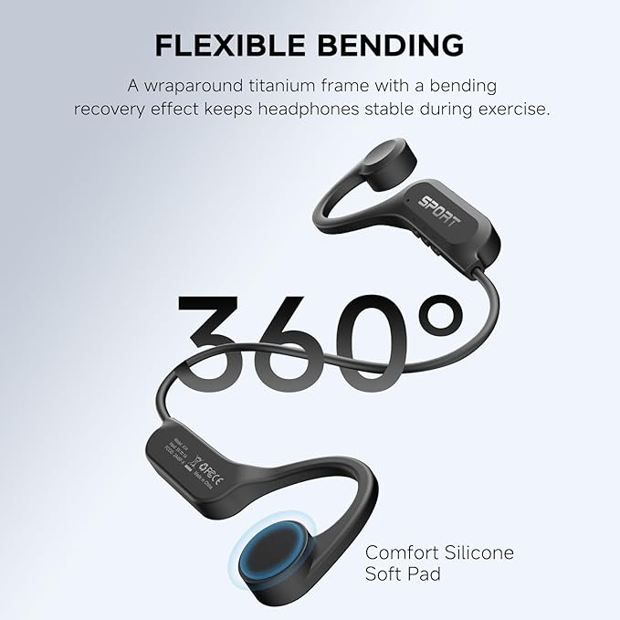 Bone Conduction Headphones, 2025 Upgrade Open Ear Bluetooth 5.4 Headphones with Mic, 10Hrs Playtime Bone Conduction Earbuds, IP56 Waterproof Earphones for Workout, Hiking