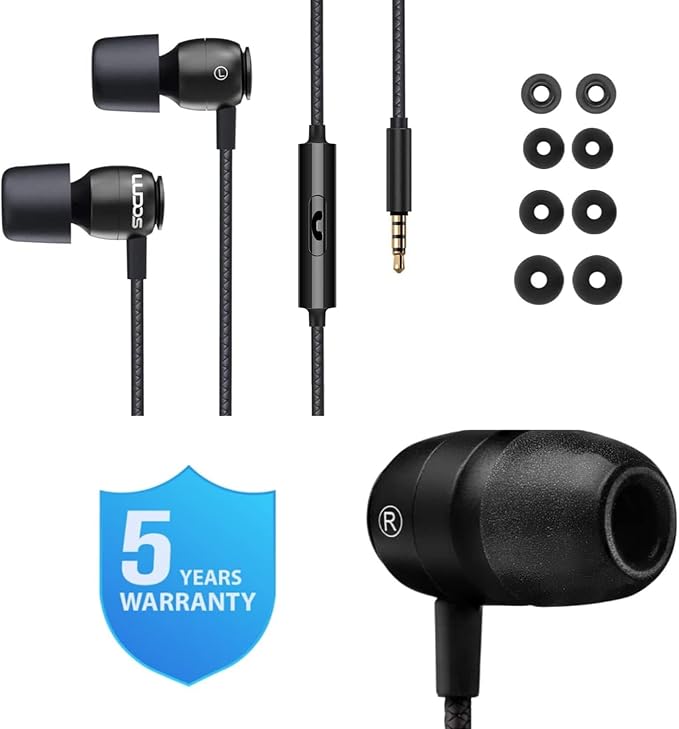 Ludos Clamor Wired Earbuds in-Ear Headphones, 5 Years Warranty, Earphones with Microphone, Noise Isolating Ear Buds for School, Kids, Women, Small Ear