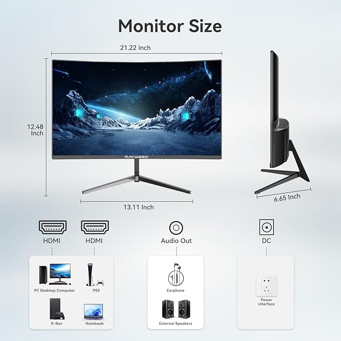 24 Inch 100Hz Computer Curved Monitor 1080P,4000:1 Contrast,LowBlue Mode,16.70 Million Colors, Anti-Glare,FreeSync,PC Monitor Ergonomic Tilt & VESA Compatible for Home Office Working