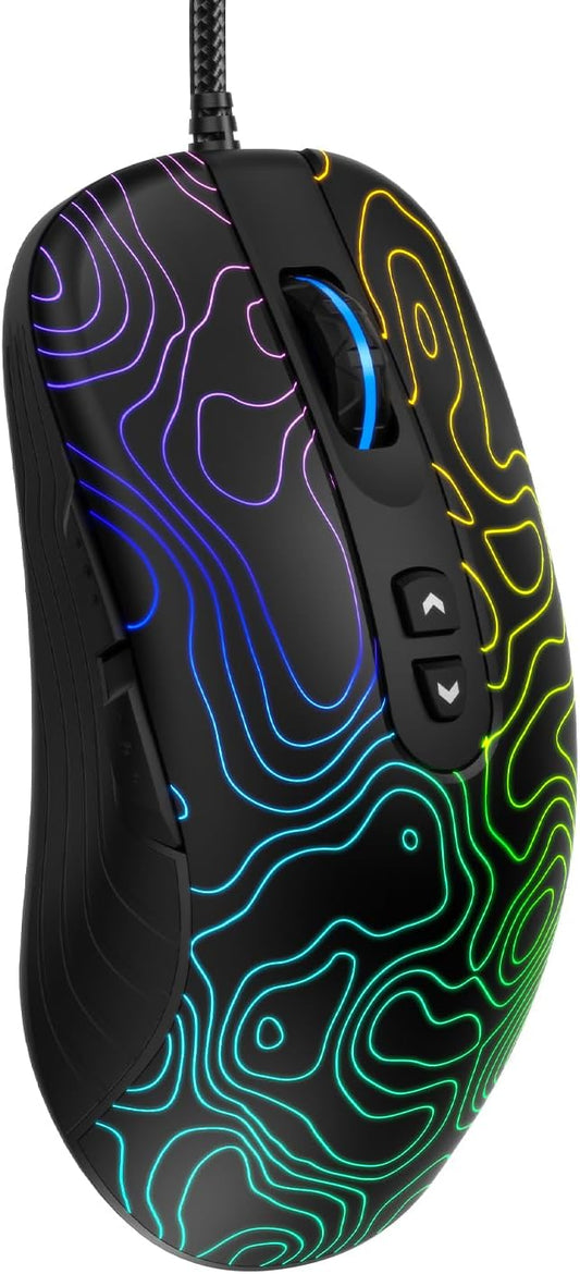 Womier G705 USB Wired Gaming Mouse for PC Computer Windows Mac Laptop, Lightweight Silent RGB Backlit Mouse with Adjustable 12000DPI/7 Programmable Side Buttons,Kanagawa Theme (Black Topographic)