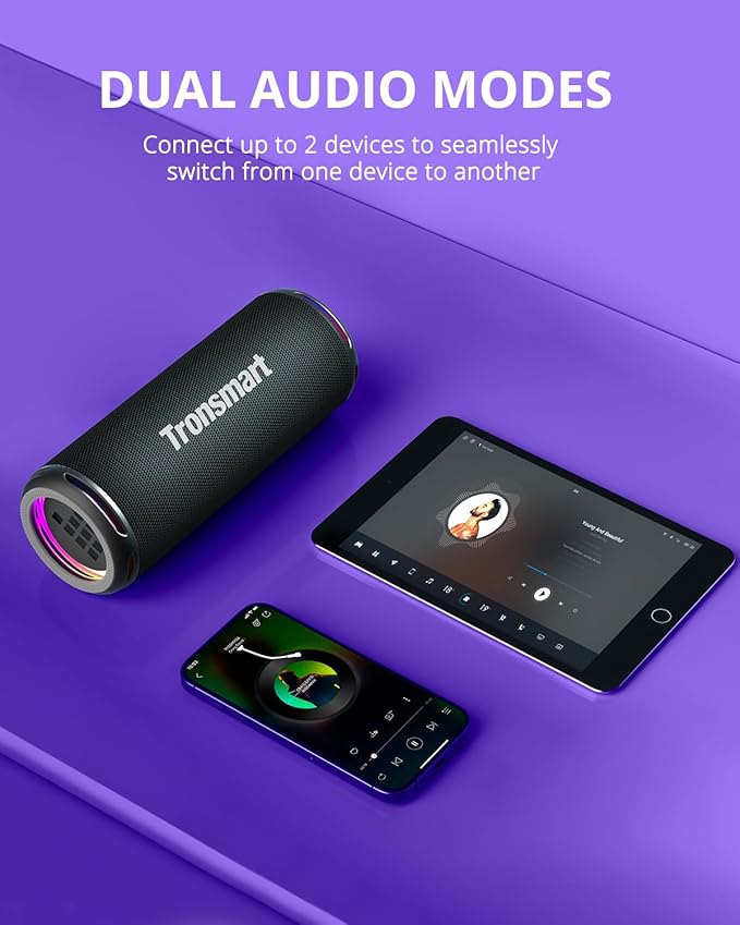 Tronsmart T7 Lite 24W Portable Bluetooth Speaker, Enhanced Bass, Rainbow Light Show, 24H Playtime, IPX7 Waterproof, Wireless Stereo Pairing, Bluetooth 5.3, for Home Outdoor Travel (Black)