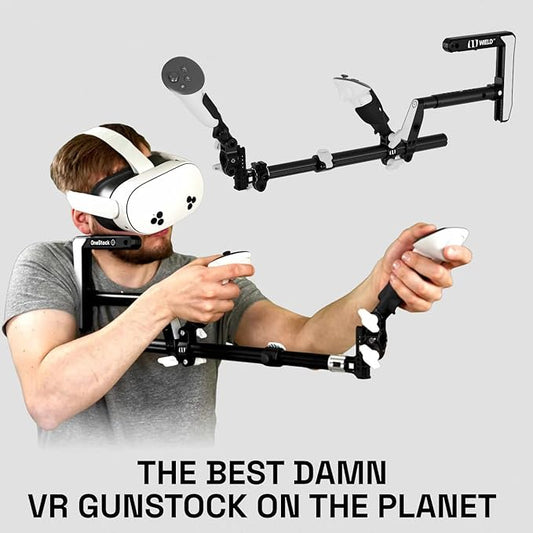 WIELD VR Gun Stock for Quest 2, 3, 3S, Pro & with Silicone Grips - OneStock Pro - with Premium Tactical Sling & Grip Height Module - VR Accessory for Shooting Games - OneStock Pro