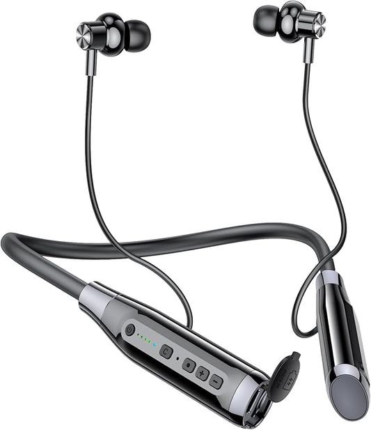 Neckband Bluetooth Headphones，6.0 Bluetooth 120 Hours Playtime，IPX7 Sports Waterproof Earbuds with Microphone Noise Cancelling with TF Card Slot ，HiFi Stereo (Black)