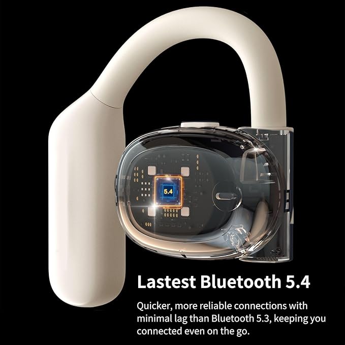 Open Ear Headphones,80H Playtime Air Conduction Earbuds w/Fast Charging, 16.2mm Hi-Fi Audio Drivers, Physical Buttons, ENC Mic, IPX5 Waterproof, Bluetooth 5.4, 2025 Upgrade for Workout White