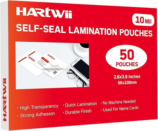 50 Pack Self Sealing Laminating Pouches for Small Business Card,Waterproof Self-Adhesive Laminating Pouches,2.6x3.9 Inches, 10 Mil Thickness, No Laminator Machine Needed
