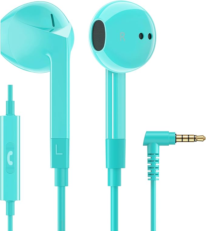 LUDOS FEROX Wired Earbuds in-Ear Headphones, 5 Years Warranty, Earphones with Microphone, Noise Isolation Corded for 3.5mm Jack Ear Buds for iPhone, Samsung, Laptop, Kids, School Students - Turquoise