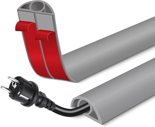 Floor Cord Cover for Wires on Floor Self Adhesive Cord Hider Floor Cable Management Wire Covers for Cords Protector Prevent Cable Trips Cord Cavity W 0.32" x H 0.32", Gray, 20Ft
