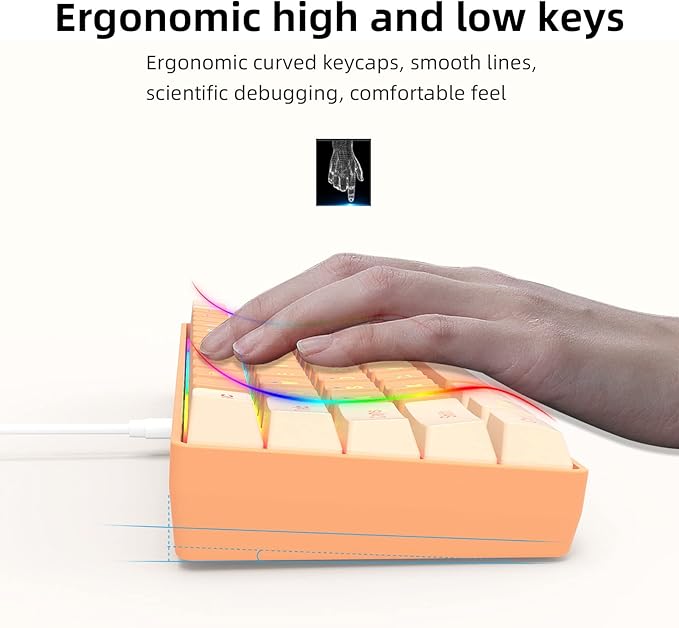 Snpurdiri 60% Wired Gaming Keyboard, RGB Backlit Ultra-Compact Mini Keyboard, Waterproof Mini Compact 61 Keys Keyboard for PC/Mac Gamer, Typist, Travel (Cream and Orange)