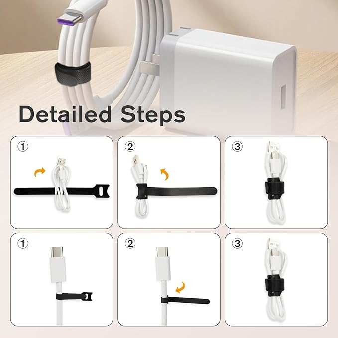 CableGeeker 60 PCS Reusable Cable Ties (6 Inch) - Adjustable Hook and Loop Cord Straps, Wire Organizer for Home, Office, Electronics - Black