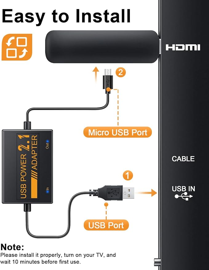 USB Power Cable Adapter for Fire TV Stick, Powers Streaming TV Sticks Directly from TV's USB Port, 5V/2.1A for FireStick 4K/4K Max, Eliminates AC Adapter Dependency and Declutters Wires