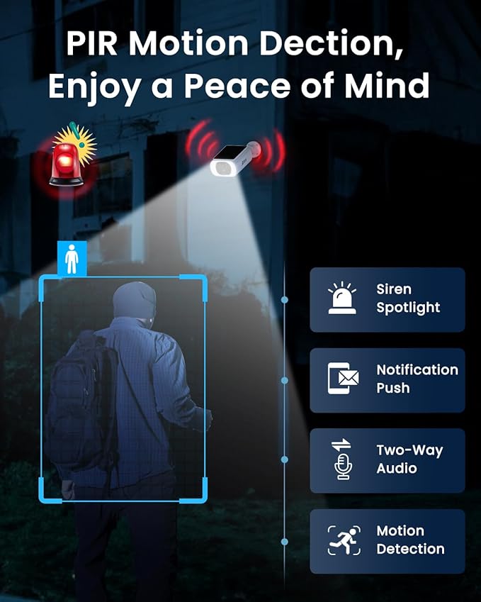 ANRAN 2K Cameras for Home Security Outside, Solar Security Cameras Wireless Outdoor, Battery Powered WiFi Surveillance with Human Detection, Color Night Vision, Spotlight, Works with Alexa (4 Pack)