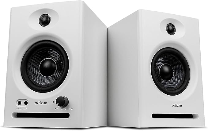 Ortizan C7 Dual-Mode 2.0 Studio Monitors, Active Monitor Speakers for Near Field Music Production, Bluetooth 5.3 Wireless Computer PC Monitor Gaming Bookshelf Speakers(Pair, White)