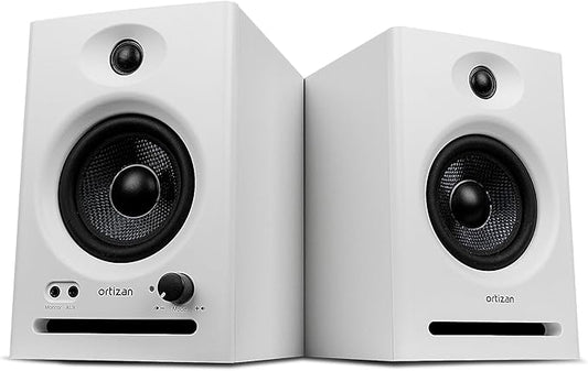 Ortizan C7 Dual-Mode 2.0 Studio Monitors, Active Monitor Speakers for Near Field Music Production, Bluetooth 5.3 Wireless Computer PC Monitor Gaming Bookshelf Speakers(Pair, White)
