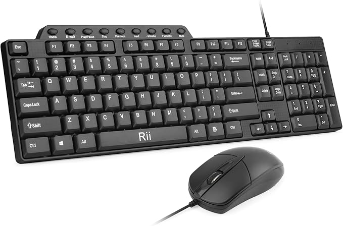 (10PACK) Wired Keyboard and Mouse,Rii RK203 Ultra Full Size Slim USB Basic Wired Keyboard Mouse Combo Set with Number Pad for Computer,Laptop,PC,Notebook,Windows