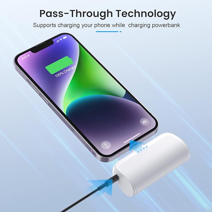 Mini Portable Charger Power Bank for iPhone,5200mAh Portable Phone Charger, Ultra-Compact PD Fast Charging Battery Pack Compatible with iPhone 14/14 Plus/Pro Max/13/12/12 Mini/11/XS/XR/X/8/7/6/6s