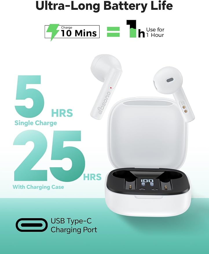 Wireless Earbuds Bluetooth V5.3 Headphones 25H Playtime Waterproof Ear Buds with Mic Lightweight in Ear Earphones for Android/iOS Phone, Birthday White Elephant Stocking Stuffers for Women Men Adults