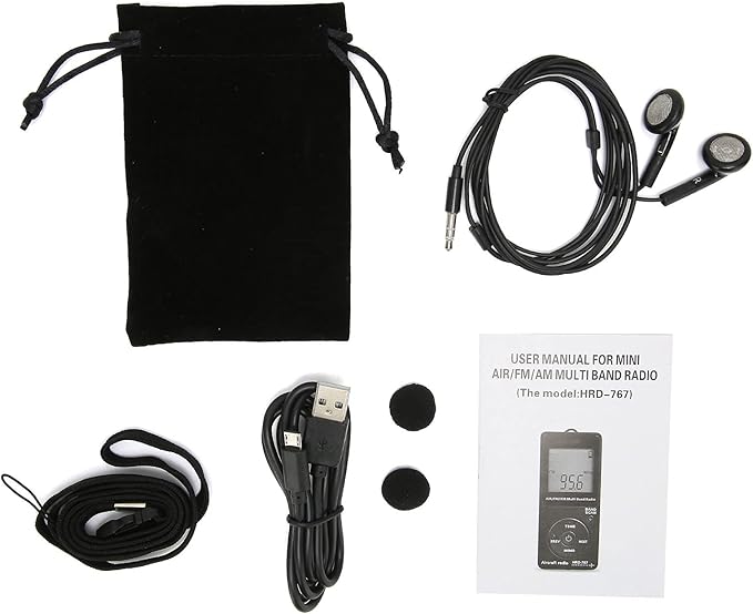 Aircraft Band Radio Receiver, Hand-held AM FM Portable FM/AM/AIR Band Radio with Backlit LCD Display, Earphone and Sleep Timer, Built‑in 400mAh Lithium Battery