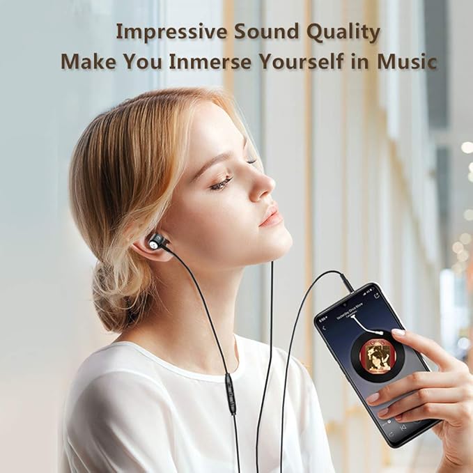 Wired in-Ear Headphones with Mic Volume Control Noise Cancelling Earbuds with Microphone Powerful Bass Earphones 3.5mm Jack for iOS Android Smartphones (Black)