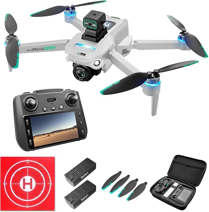 Drone with Camera 4k, GPS HD Drones for Adults, Remote Controller with Screen, Obstacle Avoidance, Brushless Motor FPV, 5G Transmission, 2 Battery, Professional (2 Battery+White)