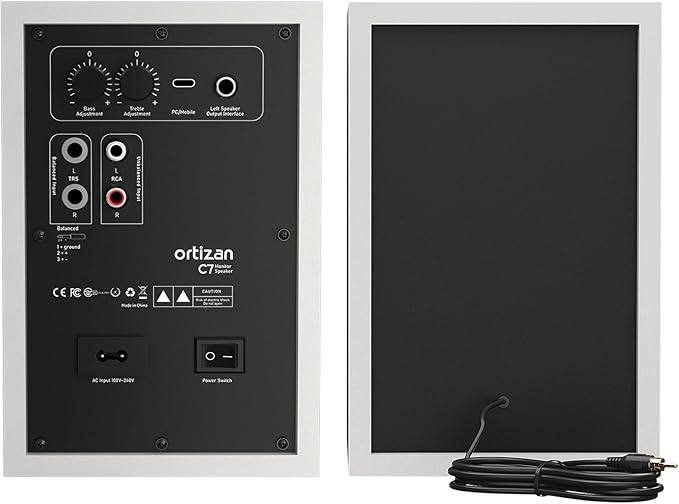 Ortizan C7 Dual-Mode 2.0 Studio Monitors, Active Monitor Speakers for Near Field Music Production, Bluetooth 5.3 Wireless Computer PC Monitor Gaming Bookshelf Speakers(Pair, White)