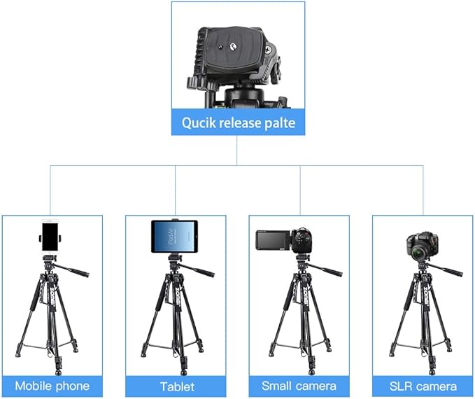 61’’ Camera Tripod,Cell Phone Tripod Stand with Travel Bag and Phone Holder, Professional Travel DSLR Tripods Compatible with Cameras, Cell Phones, Projectors, Webcams, Spotting Scopes