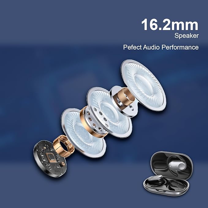 for Open Ear Headphones, True Wireless Earbuds, Bluetooth Headphones,16.2mm Speakers, Bluetooth 5.4 Headset with Mic for Meeting/Sports/Running/Cycling/Driving/Gaming/Gym/Travel