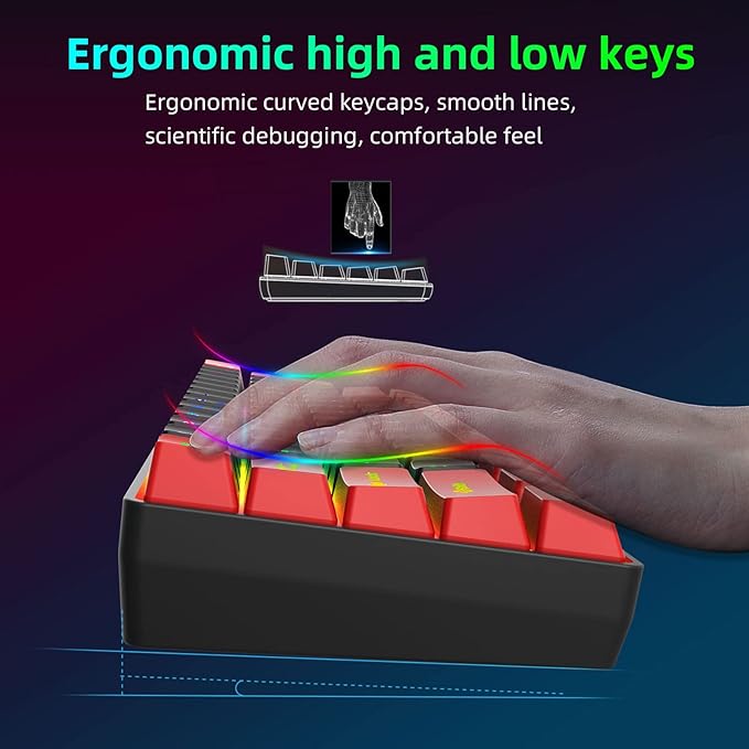 Snpurdiri 60% Wired Gaming Keyboard, Ultra-Compact RGB Backlit Small Gaming Keyboard for PC Computer Gamer (Red and Black)