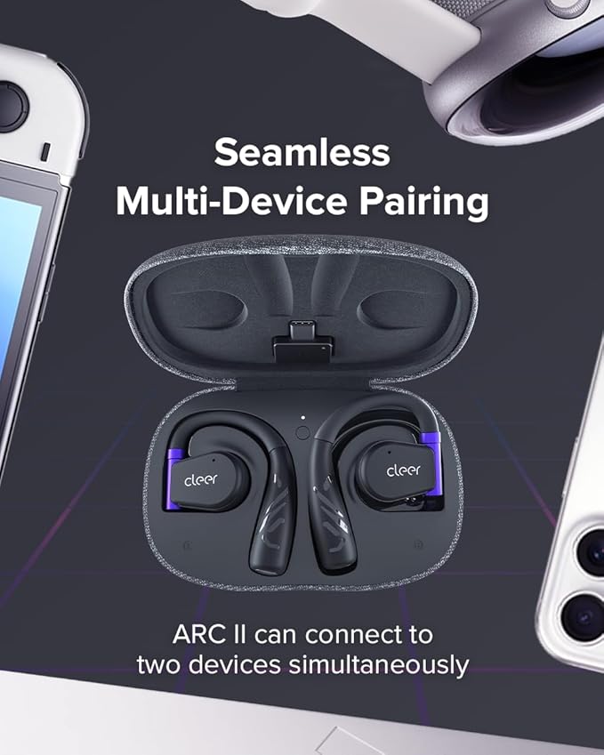 Cleer ARC II Gaming Earbuds - True Wireless Open Ear Headphones, Ultra-Low Latency, Snapdragon Sound, Bluetooth 5.3, USB-C Dongle, 35Hr Battery, Compatible with PS4, PS5, PC, Switch, Black