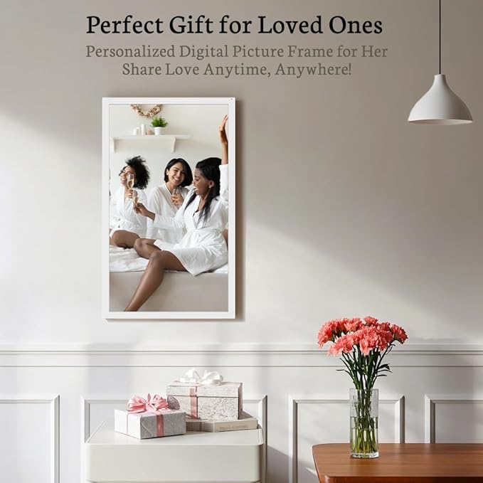 BSIMB Large Digital Picture Frame 32 Inch, 64GB 1920x1080 FHD WiFi Digital Photo Frame Electronic Display, Wall Mount Included, Share Pictures/Videos via App Easy Setup Gifts for Mom(Non-Touch), White