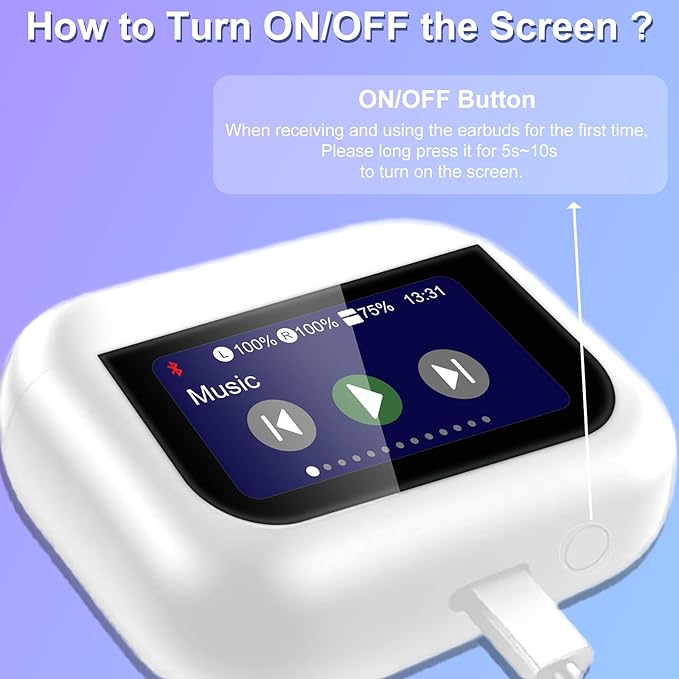 Wireless Earbuds, Earphones Wireless Bluetooth 5.4 In Ear Headphones, 40H Hifi Sound ANC Noise Canceling Earbuds, Touch Screen Ear Buds Multifunctional Headsets for Android/IOS Work Gym Sports (White)