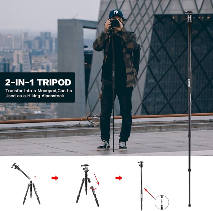 ZOMEI Tripod,Camera Tripod,Lightweight Camera Travel Z818 Tripod Aluminium Alloy Monopod with 360 Panorama Ball Head Quick Release Plate Ball for DSLR Canon Sony Nikon Cameras(Black)