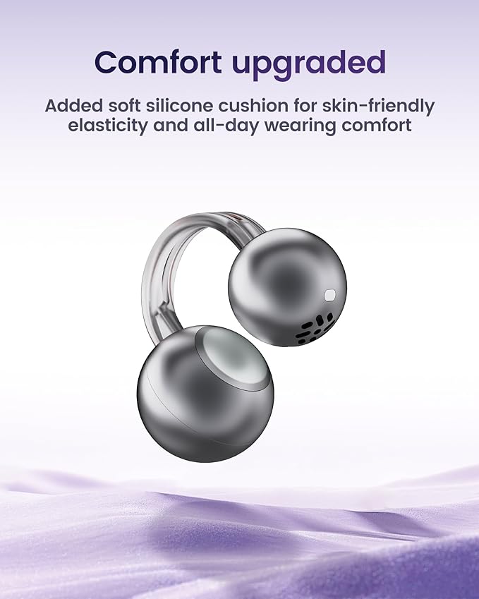 StarClip Open-Ear Wireless Bluetooth Headphones, Clip-On Earbuds with Soft Silicone Pads, 4D Panoramic Sound, Enhanced Comfort & Secure Fit, IP54 Water-Resistant Ear Grips for Workout, Black